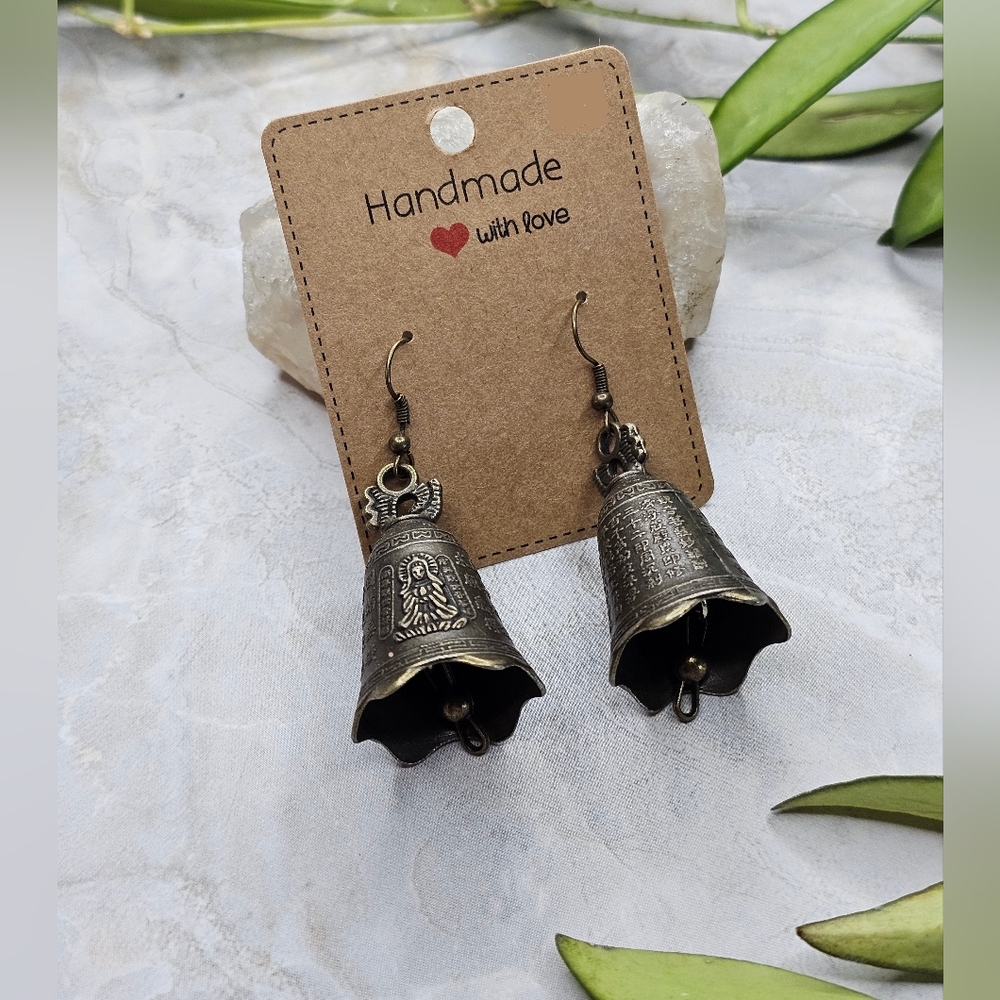 Mini Brass Buddha Bell earrings.